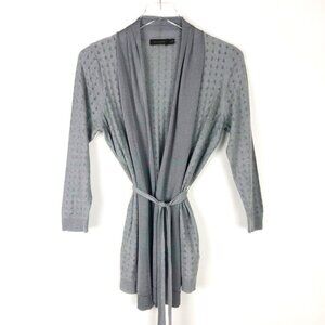 The Limited Sweater Women's M Grey Open-Front Belted Mixed Media Knit Cardigan